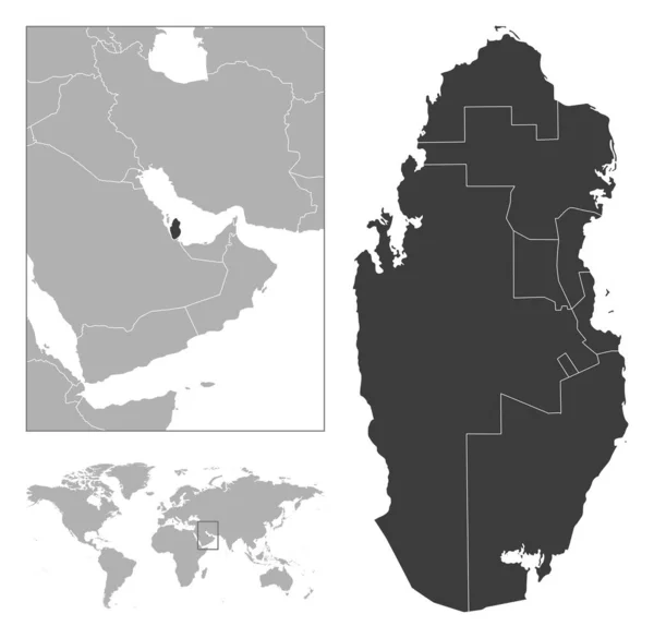 Catar Esboço Detalhado País Localização Mapa Mundo Ilustração Vetorial — Vetor de Stock