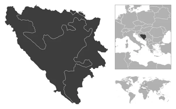 波斯尼亚和黑塞哥维那 详细的国家概况和世界地图上的位置 矢量说明 — 图库矢量图片