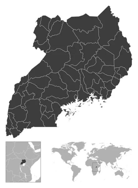 ウガンダ 詳細な国の概要と世界地図上の場所 ベクターイラスト — ストックベクタ