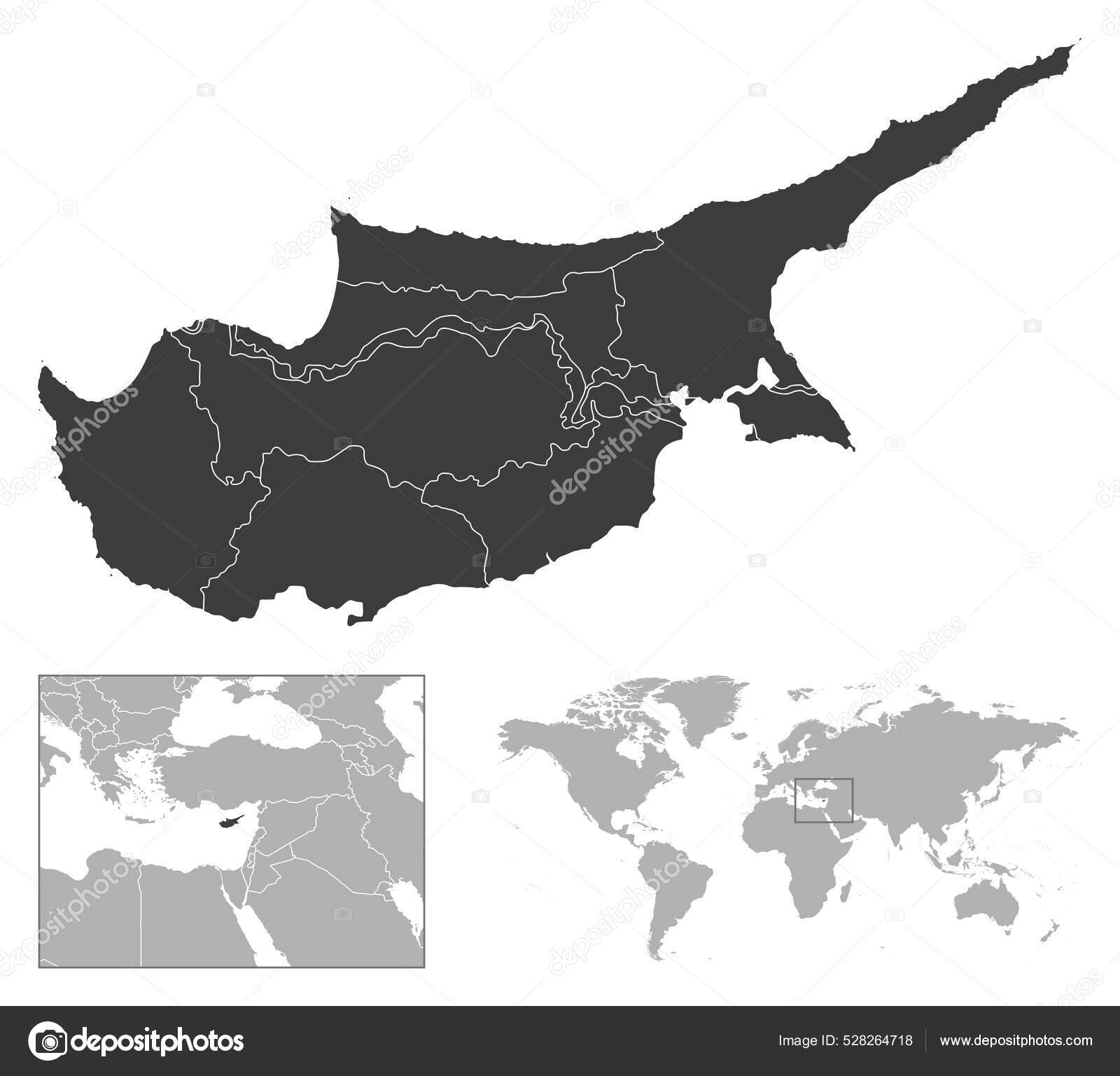 Кипр Подробный План Страны Местонахождение Карте Мира Векторная.