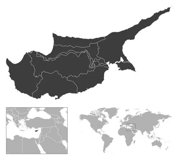 塞浦路斯 详细的国家概况和世界地图上的位置 矢量说明 — 图库矢量图片