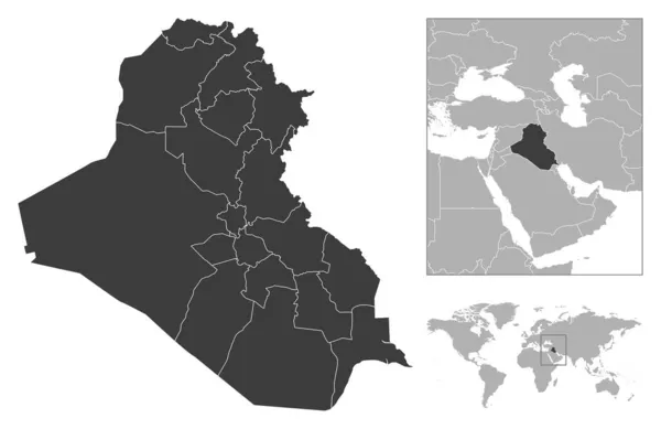 Irák Podrobný Obrys Země Umístění Mapě Světa Vektorová Ilustrace — Stockový vektor