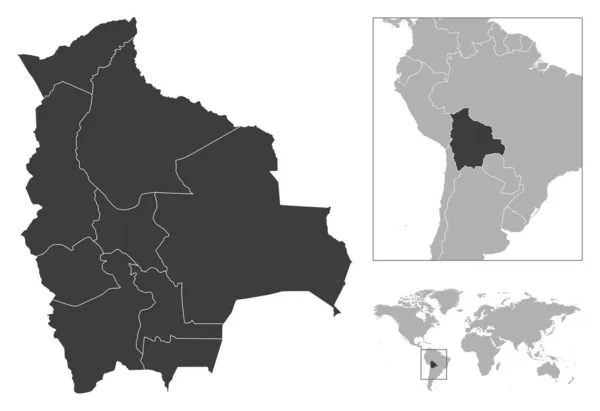 Bolivya Dünya Haritasında Ayrıntılı Ülke Çizgisi Konumu Vektör Illüstrasyonu — Stok Vektör
