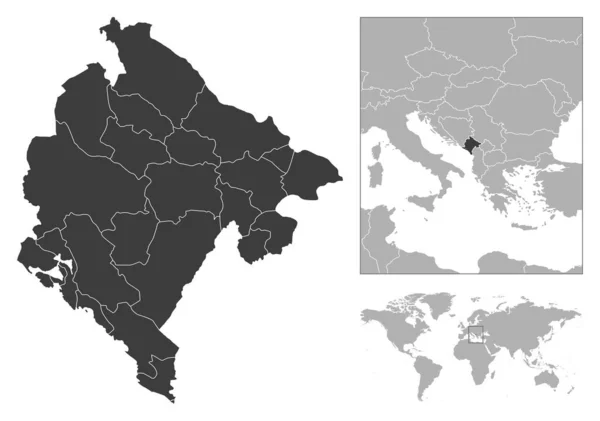 Montenegro Descripción Detallada Del País Ubicación Mapa Del Mundo Ilustración — Archivo Imágenes Vectoriales