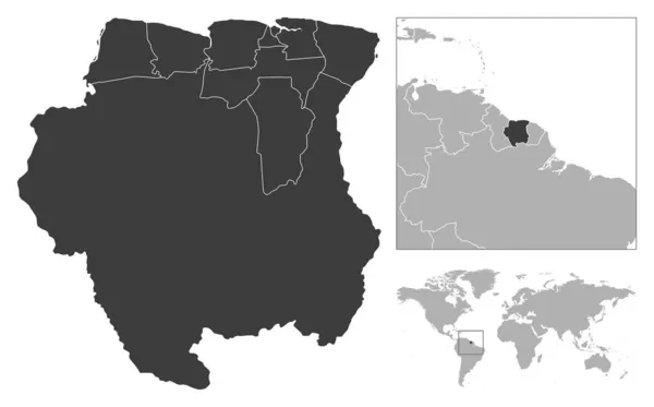 Surinam Descripción Detallada Del País Ubicación Mapa Del Mundo Ilustración — Vector de stock