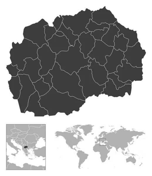 Mazedonien Detaillierte Länderskizze Und Lage Auf Der Weltkarte Vektorillustration — Stockvektor