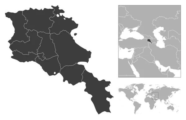 Armenien Detaillierte Länderskizze Und Lage Auf Der Weltkarte Vektorillustration — Stockvektor