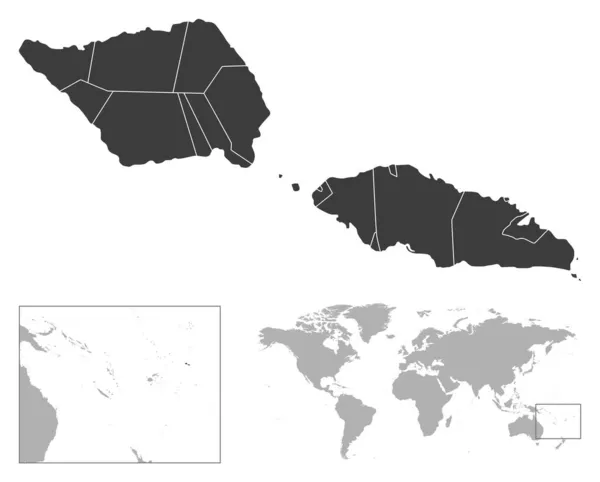 Samoa Detaillierte Länderskizze Und Lage Auf Der Weltkarte Vektorillustration — Stockvektor