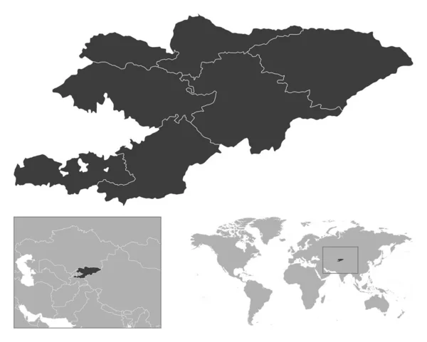 Kırgızistan Dünya Haritasında Ayrıntılı Ülke Çizgisi Konumu Vektör Illüstrasyonu — Stok Vektör