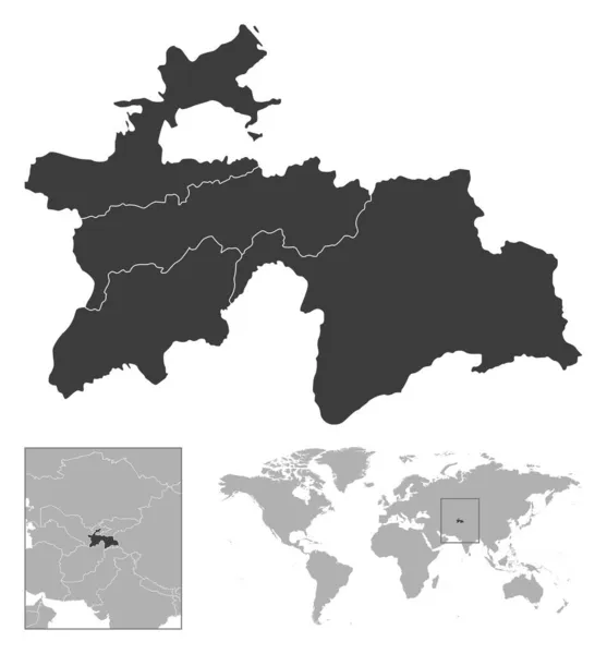 塔吉克斯坦 详细的国家概况和世界地图上的位置 矢量说明 — 图库矢量图片