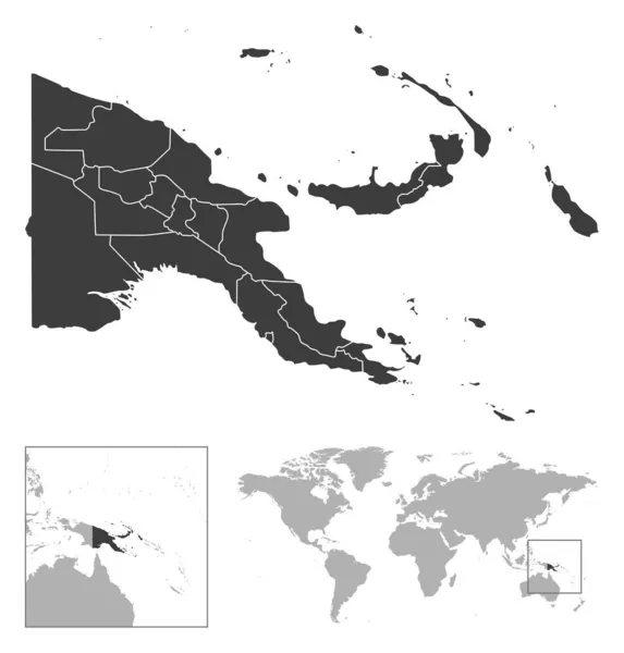 Papua Neuguinea Detaillierte Länderskizze Und Lage Auf Der Weltkarte Vektorillustration — Stockvektor