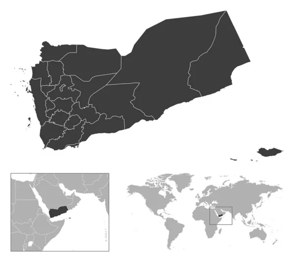 Йемен Подробный План Страны Расположение Карте Мира Векторная Иллюстрация — стоковый вектор