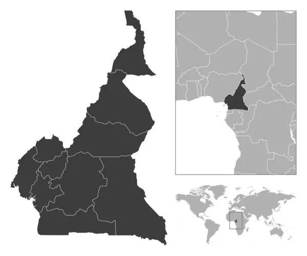 喀麦隆 详细的国家纲要和世界地图上的位置 矢量说明 — 图库矢量图片
