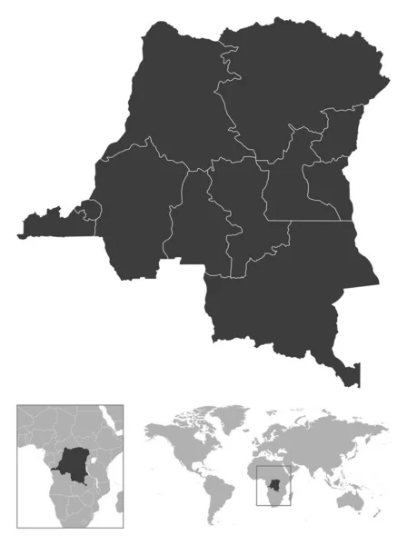 Demokratische Republik Kongo Detaillierte Länderskizze Und Lage Auf Der Weltkarte — Stockvektor