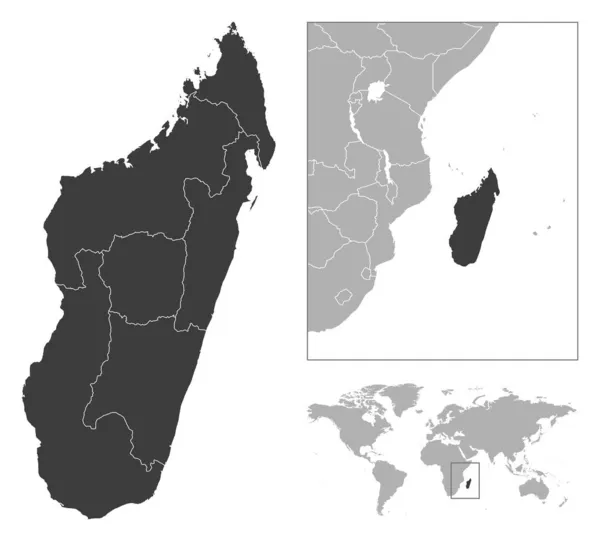 Madagaszkár Részletes Országismertető Elhelyezkedés Világtérképen Vektorillusztráció — Stock Vector