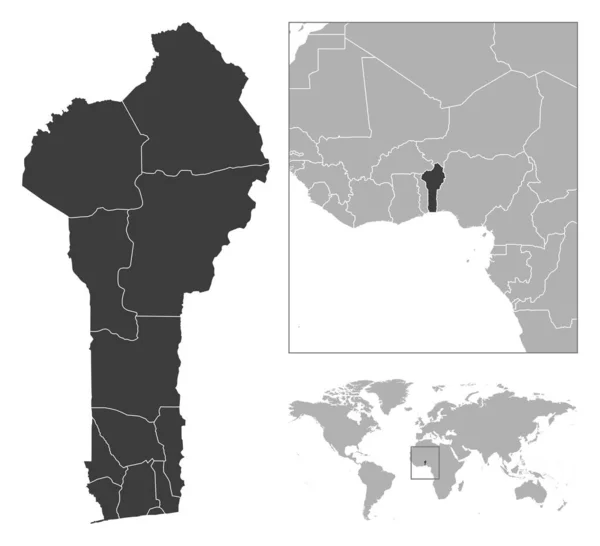 Benim Esboço Detalhado País Localização Mapa Mundo Ilustração Vetorial — Vetor de Stock