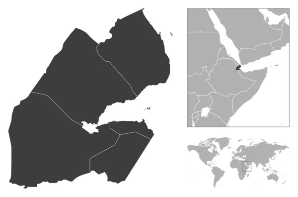 Djibuti Esboço Detalhado País Localização Mapa Mundo Ilustração Vetorial — Vetor de Stock