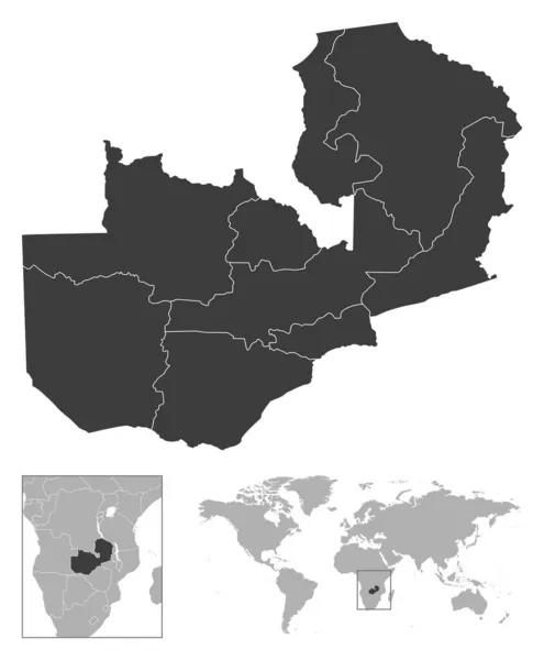 赞比亚 详细的国家纲要和世界地图上的位置 矢量说明 — 图库矢量图片
