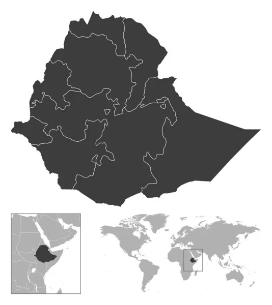 에티오피아가 자세히 나라들의 위치는 지도에 나옵니다 일러스트 — 스톡 벡터