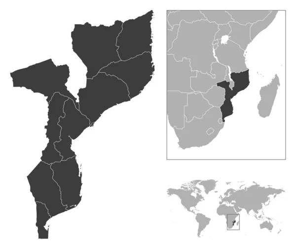 莫桑比克 详细的国家概况和世界地图上的位置 矢量说明 — 图库矢量图片