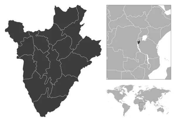 Burundi Detaillierte Länderskizze Und Lage Auf Der Weltkarte Vektorillustration — Stockvektor