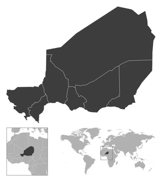 Нигер Подробный План Страны Расположение Карте Мира Векторная Иллюстрация — стоковый вектор