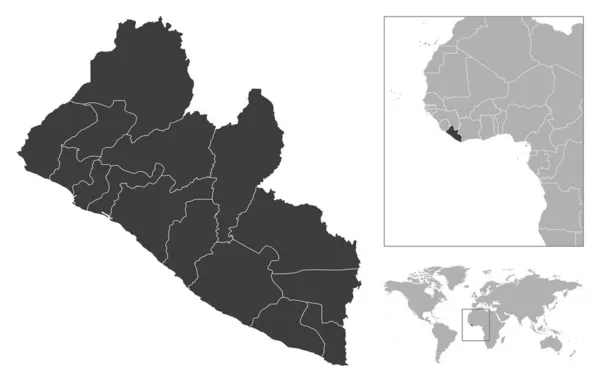 Libéria Esboço Detalhado País Localização Mapa Mundo Ilustração Vetorial —  Vetores de Stock