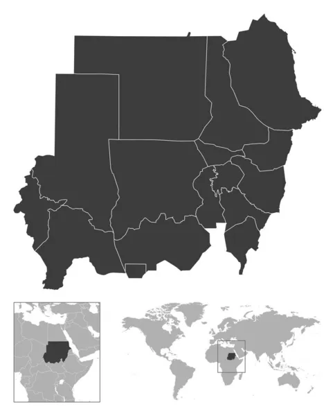 Sudan Detaillierte Länderskizze Und Lage Auf Der Weltkarte Vektorillustration — Stockvektor