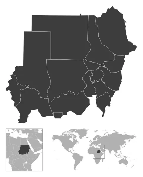 Sudán Descripción Detallada Del País Ubicación Mapa Del Mundo Ilustración — Archivo Imágenes Vectoriales