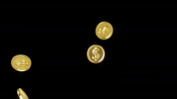 Valse Gouden Munten Een Transparante Achtergrond Langzame Beweging Animatie Met — Stockvideo