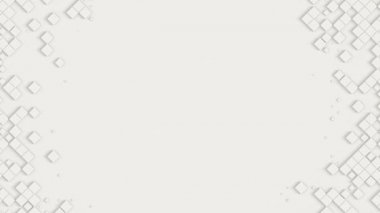 Beyaz küpler duvarı beyaz arkaplandan kayboluyor. Soyut geçiş, 3 boyutlu animasyon giriş. 4k