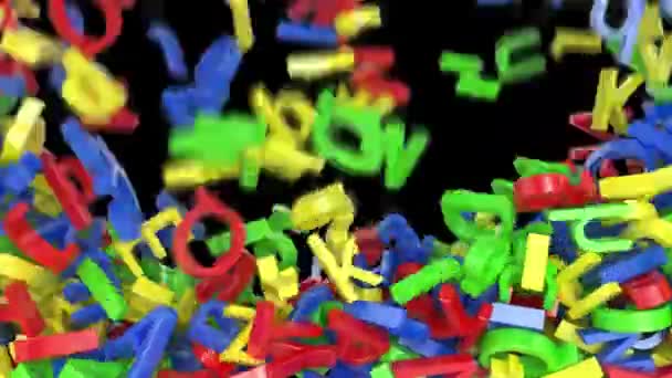 Las Letras Colores Brillantes Caen Arriba Abajo Llenando Toda Pantalla — Vídeo de stock