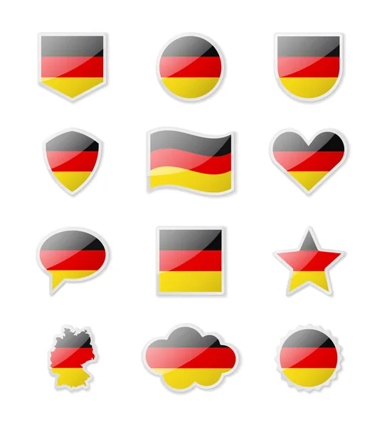 Duitsland Set Landvlaggen Vorm Van Stickers Van Verschillende Vormen Vectorillustratie — Stockvector