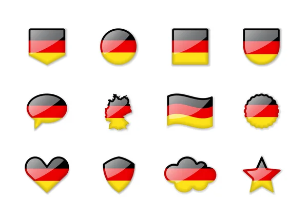 Alemania Conjunto Banderas Brillantes Diferentes Formas Ilustración Vectorial — Vector de stock