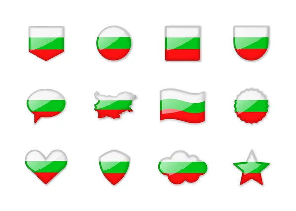 Bulgária Conjunto Bandeiras Brilhantes Diferentes Formas Ilustração Vetorial — Vetor de Stock