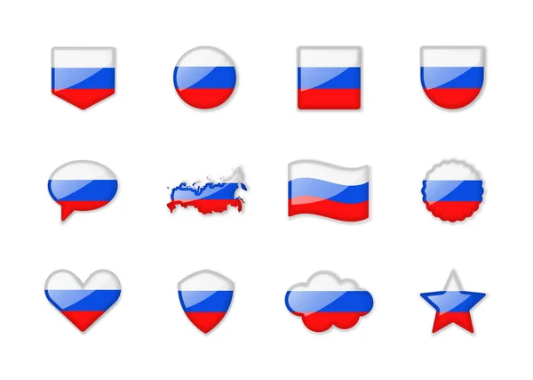 Federación Rusa Conjunto Banderas Brillantes Diferentes Formas Ilustración Vectorial — Archivo Imágenes Vectoriales