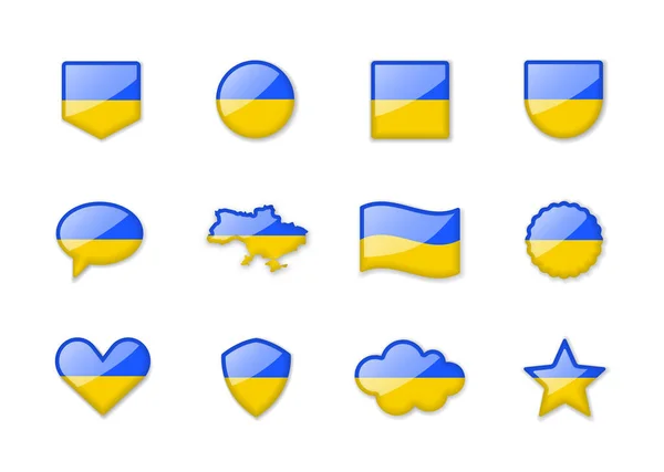 Украина Набор Блестящих Флагов Разной Формы Векторная Иллюстрация — стоковый вектор