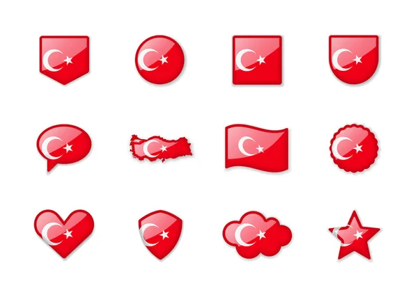 Turquía Conjunto Banderas Brillantes Diferentes Formas Ilustración Vectorial — Vector de stock