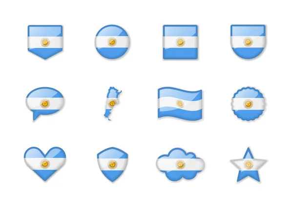 Argentína Készlet Fényes Zászlók Különböző Formájú Vektorillusztráció — Stock Vector