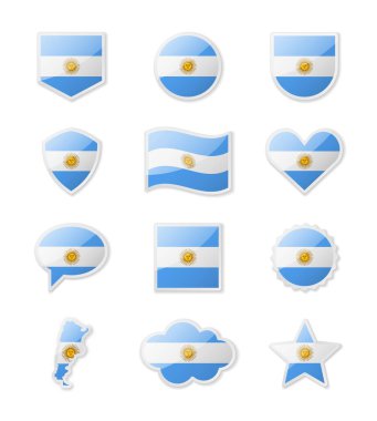 Arjantin - çeşitli şekillerde çıkartma şeklinde ülke bayrakları. Vektör illüstrasyonu