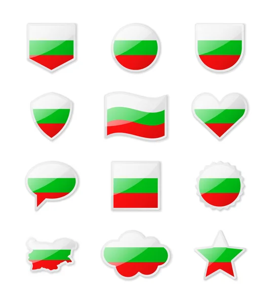 Bulgaria Set Bandiere Paese Sotto Forma Adesivi Varie Forme Illustrazione — Vettoriale Stock