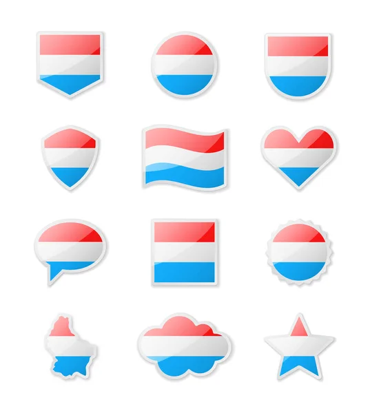 Luxemburgo Conjunto Bandeiras Países Sob Forma Autocolantes Várias Formas Ilustração — Vetor de Stock