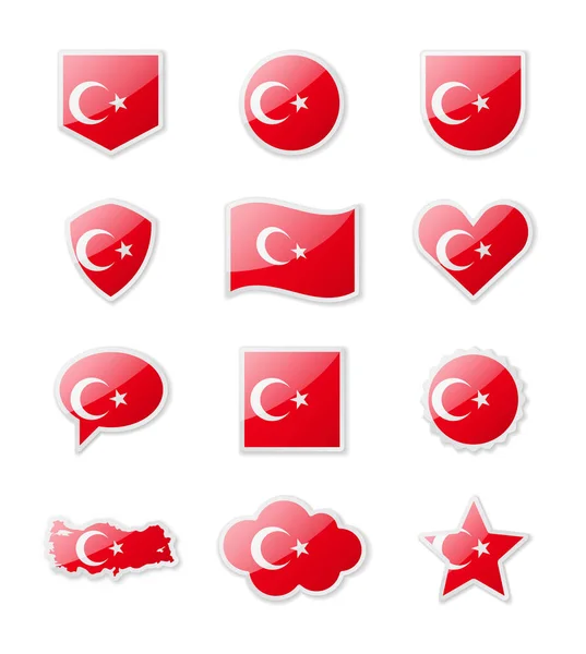 Turki Set Bendera Negara Dalam Bentuk Stiker Dari Berbagai Bentuk - Stok Vektor