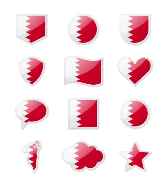 Бахрейн Набор Флагов Страны Виде Наклеек Различной Формы Векторная Иллюстрация — стоковый вектор