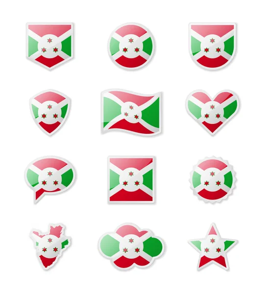 Burundi Ensemble Drapeaux Pays Sous Forme Autocollants Différentes Formes Illustration — Image vectorielle