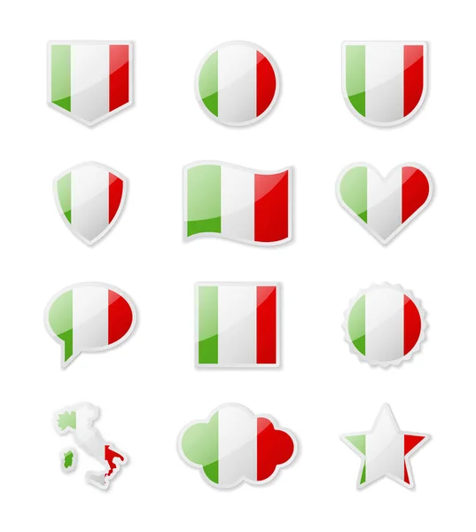 Włochy Zestaw Flag Krajowych Postaci Naklejek Różnych Kształtach Ilustracja Wektora — Wektor stockowy