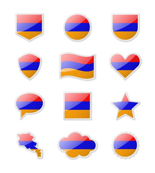 Armenia Set Country Flags Form Stickers Various Shapes Vector Illustration — Stockvektor