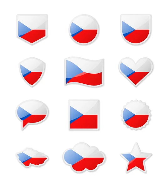 República Checa Conjunto Banderas País Forma Pegatinas Diversas Formas Ilustración — Vector de stock