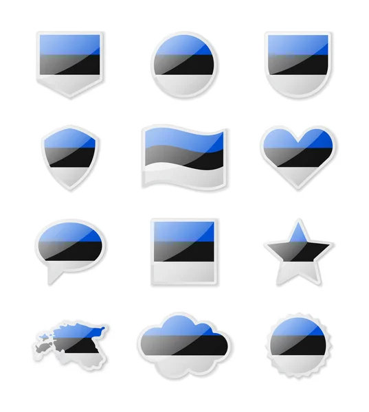 Estonia Conjunto Banderas País Forma Pegatinas Diversas Formas Ilustración Vectorial — Vector de stock
