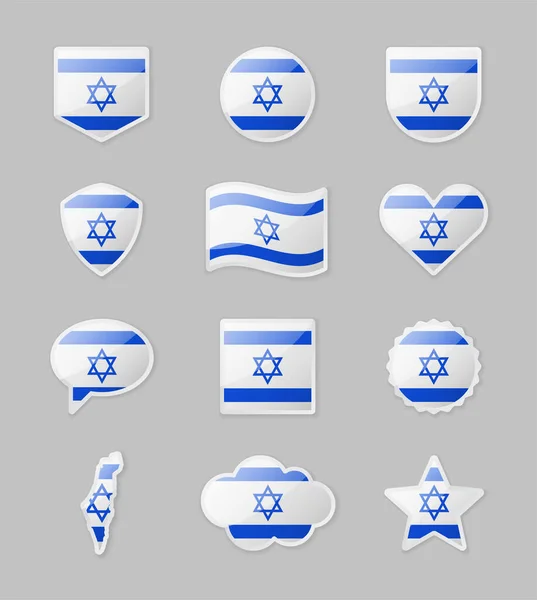 Israel Set Country Flags Form Stickers Various Shapes Vector Illustration — стоковый вектор